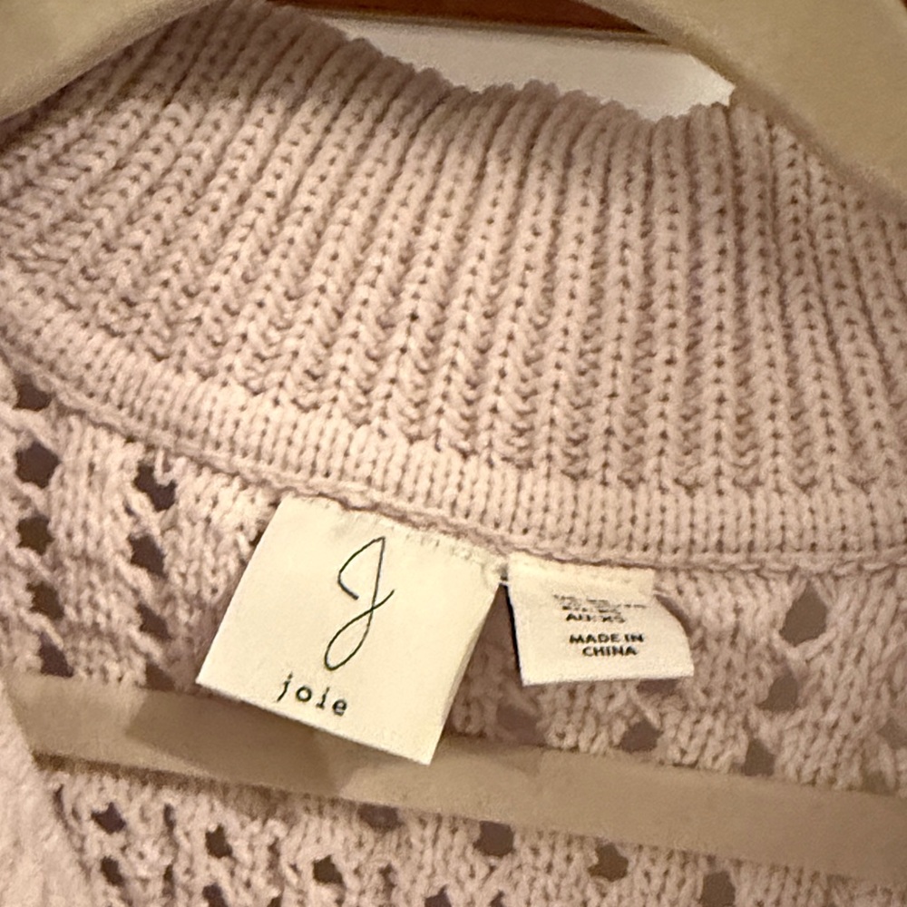 Joie Light Beige Open-Knit V-Neck Sweater with Collar - Picture 2 of 2